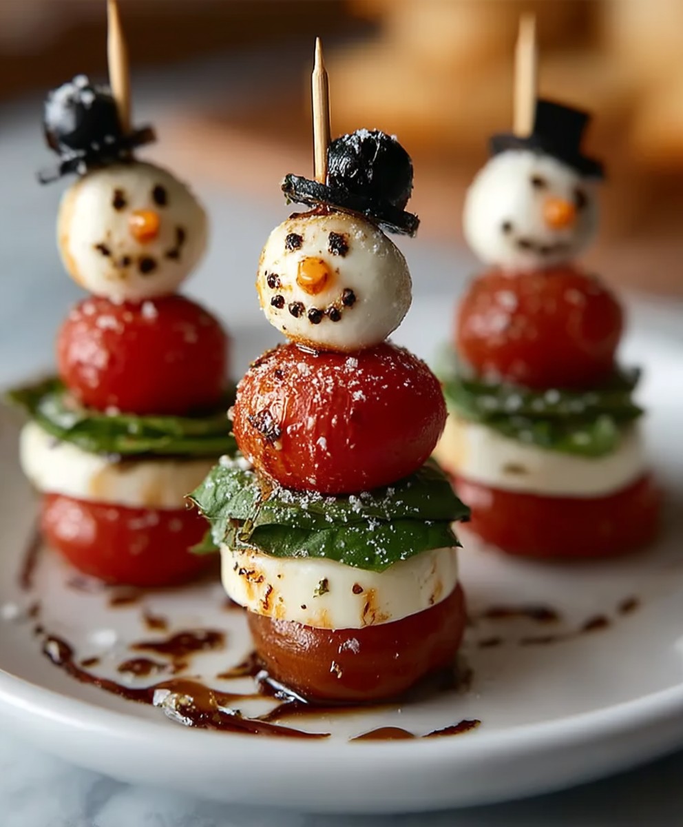 Christmas Caprese Snowman Skewers