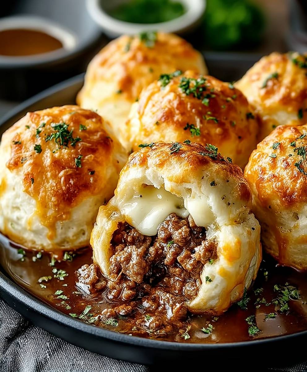 Cheesy Beef Biscuit Bombs